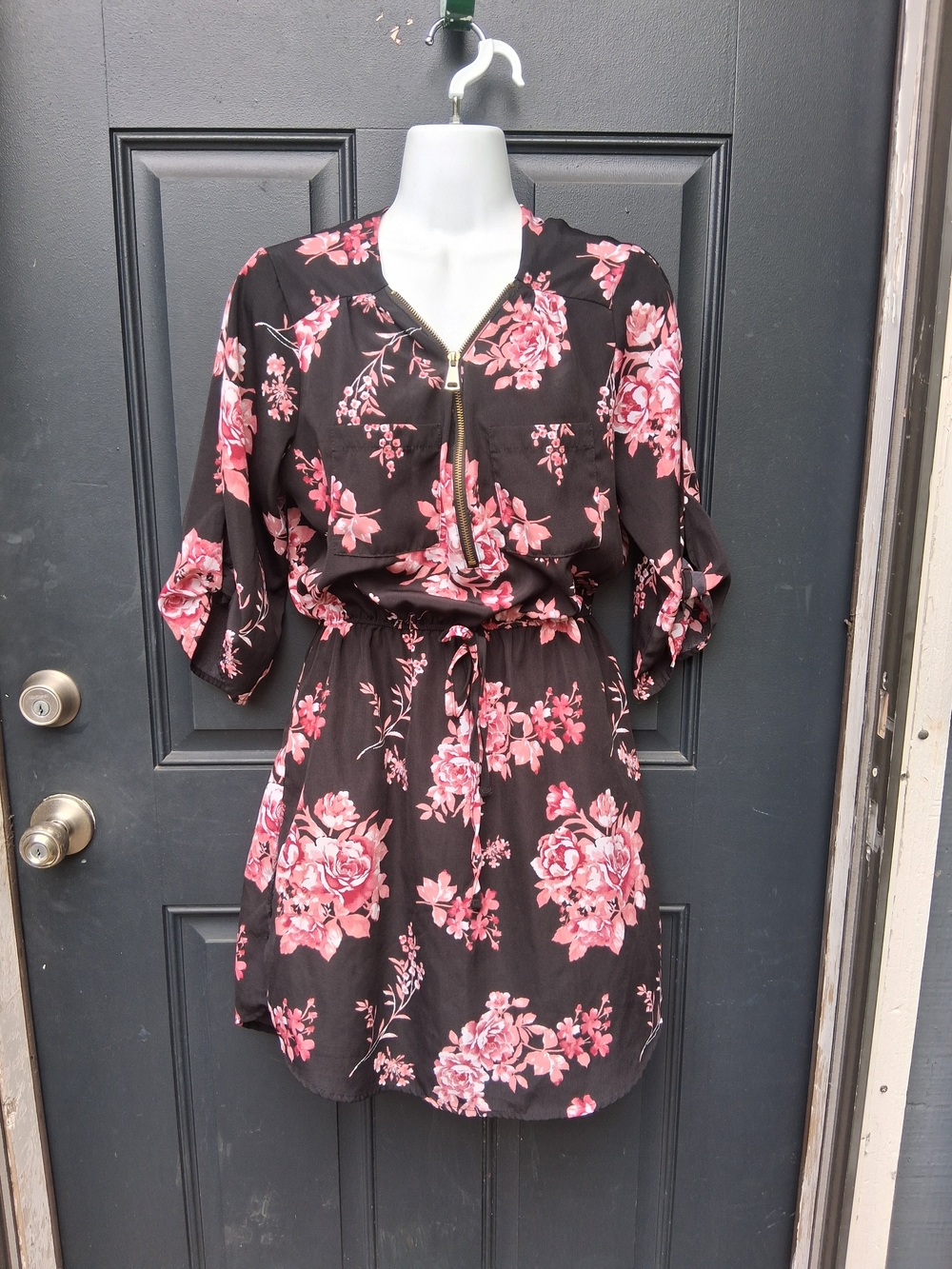 Justify Black Mini Dress with Pink Floral Print